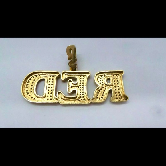 14K GOLD 7.0 tcw Diamond Custom DS RED INITIAL NAMEPLATE PENDANT One of a kind! - Picture 9 of 13